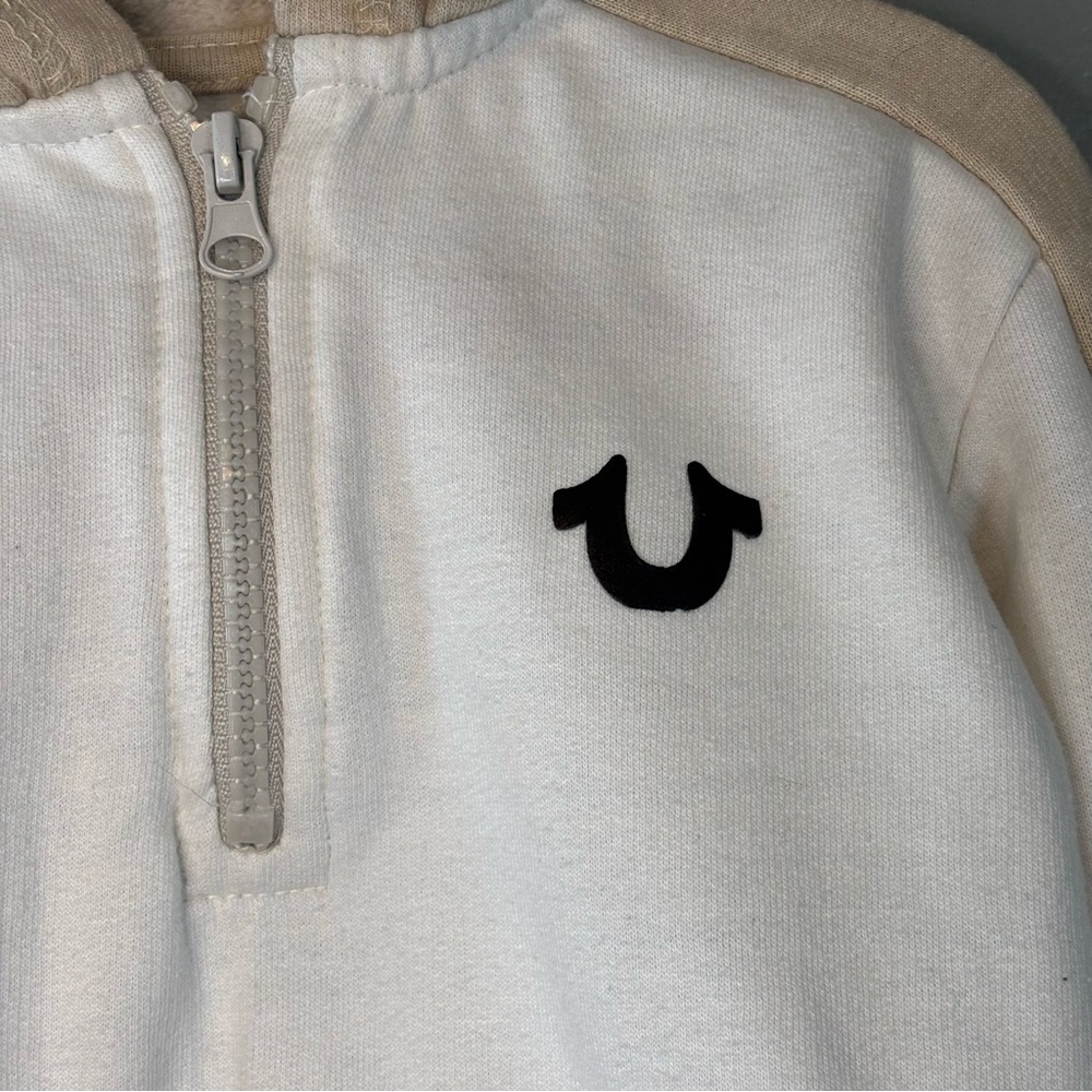 True Religion Kids 3T Quarter Zip Hoodie White Tan Color Block Toddler - Picture 2 of 5